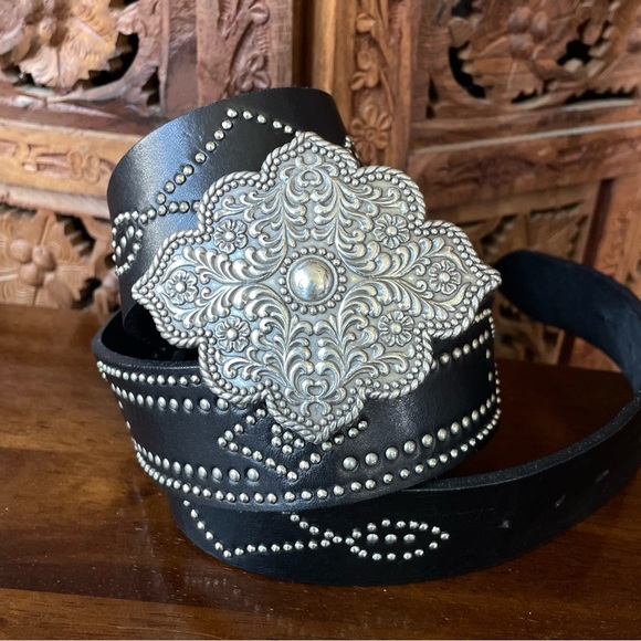Fossil Accessories - Fossil Vintage Western Black Studded Leather Belt with Ornate Silver Buckle